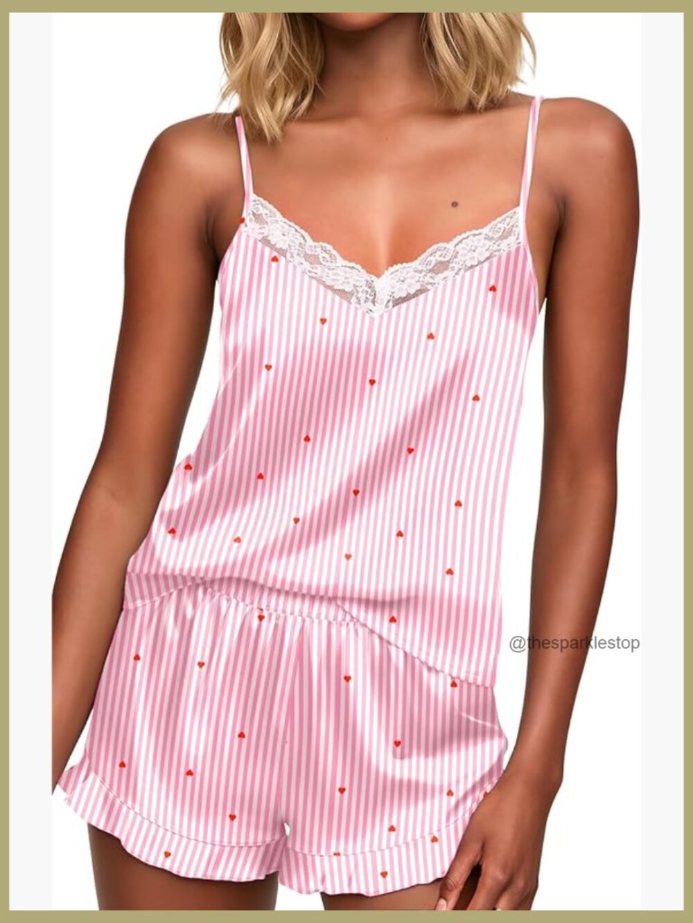 Satin Camisole and Ruffle Shorts Pajama Set - Picture 1 of 6
